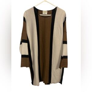 Giada Forte Italy Wool Blend Striped Sweater Tunic Dress Brown Cream Size I M/L